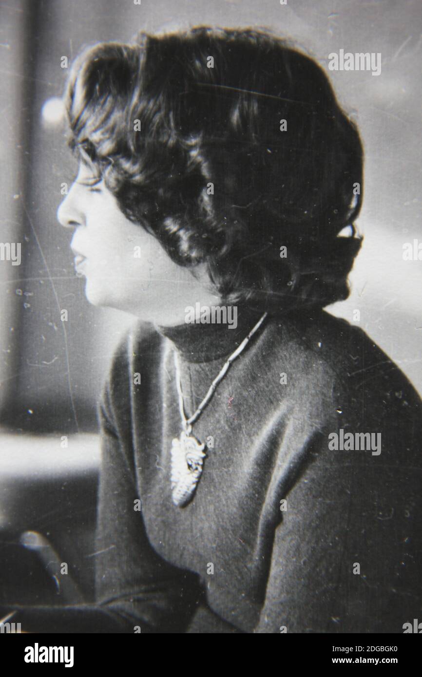 Fine 1970s vintage black and white photography of a head shot of a ...