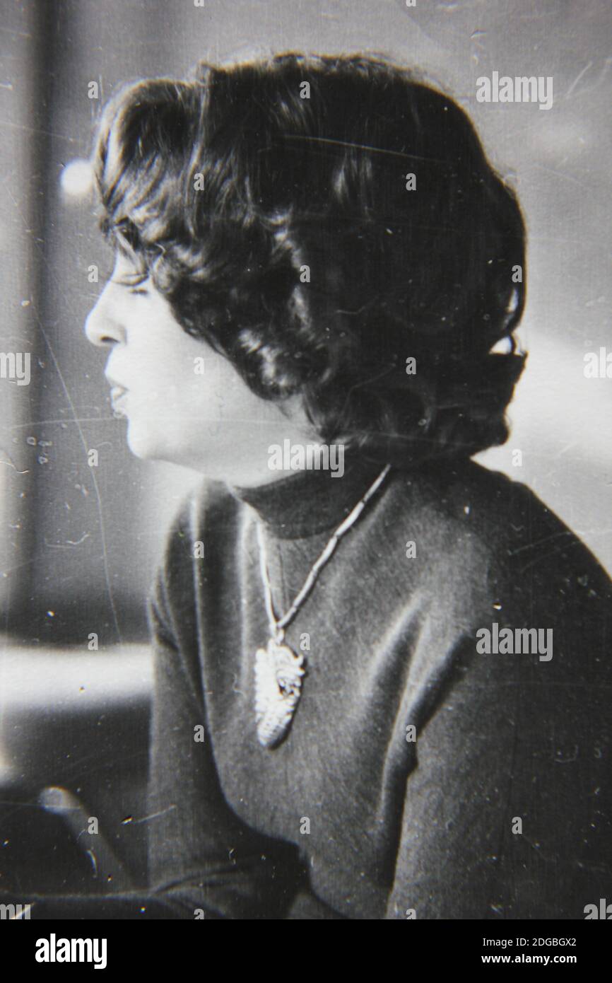 Fine 1970s vintage black and white photography of a head shot of a ...