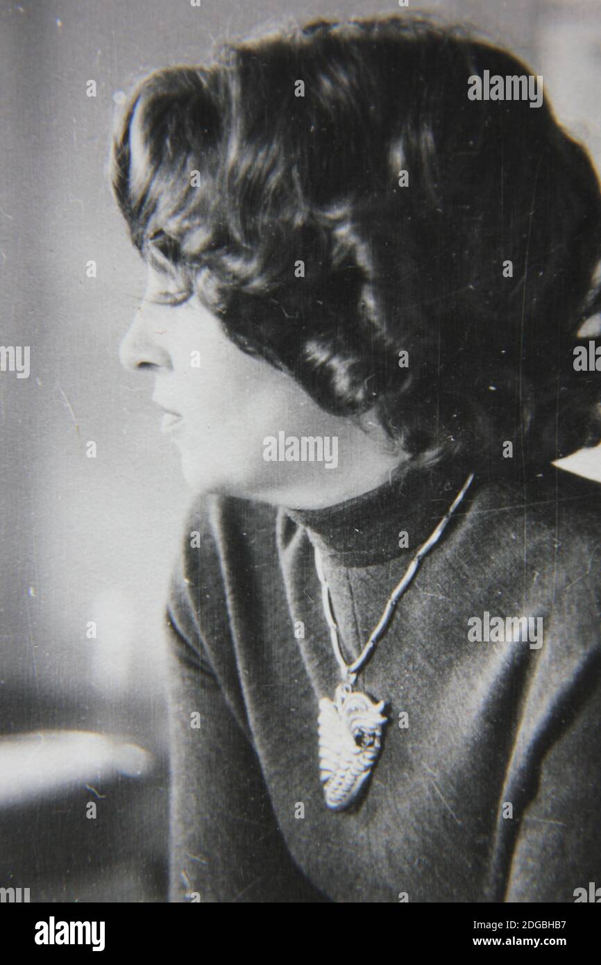 Fine 1970s vintage black and white photography of a head shot of a ...