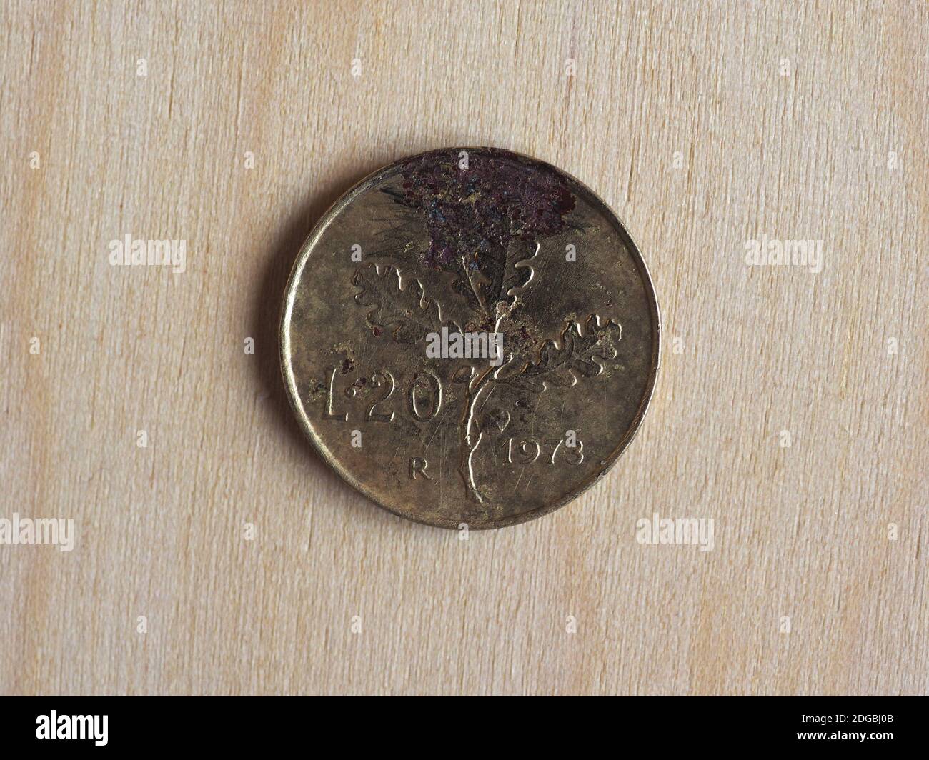 Vintage 20 liras coin money itl currency of italy stock photo alamy