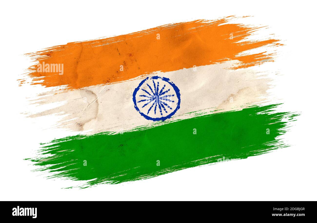 Vintage flag of India. Indian flag in grunge style. Indian independence day. Stock Photo