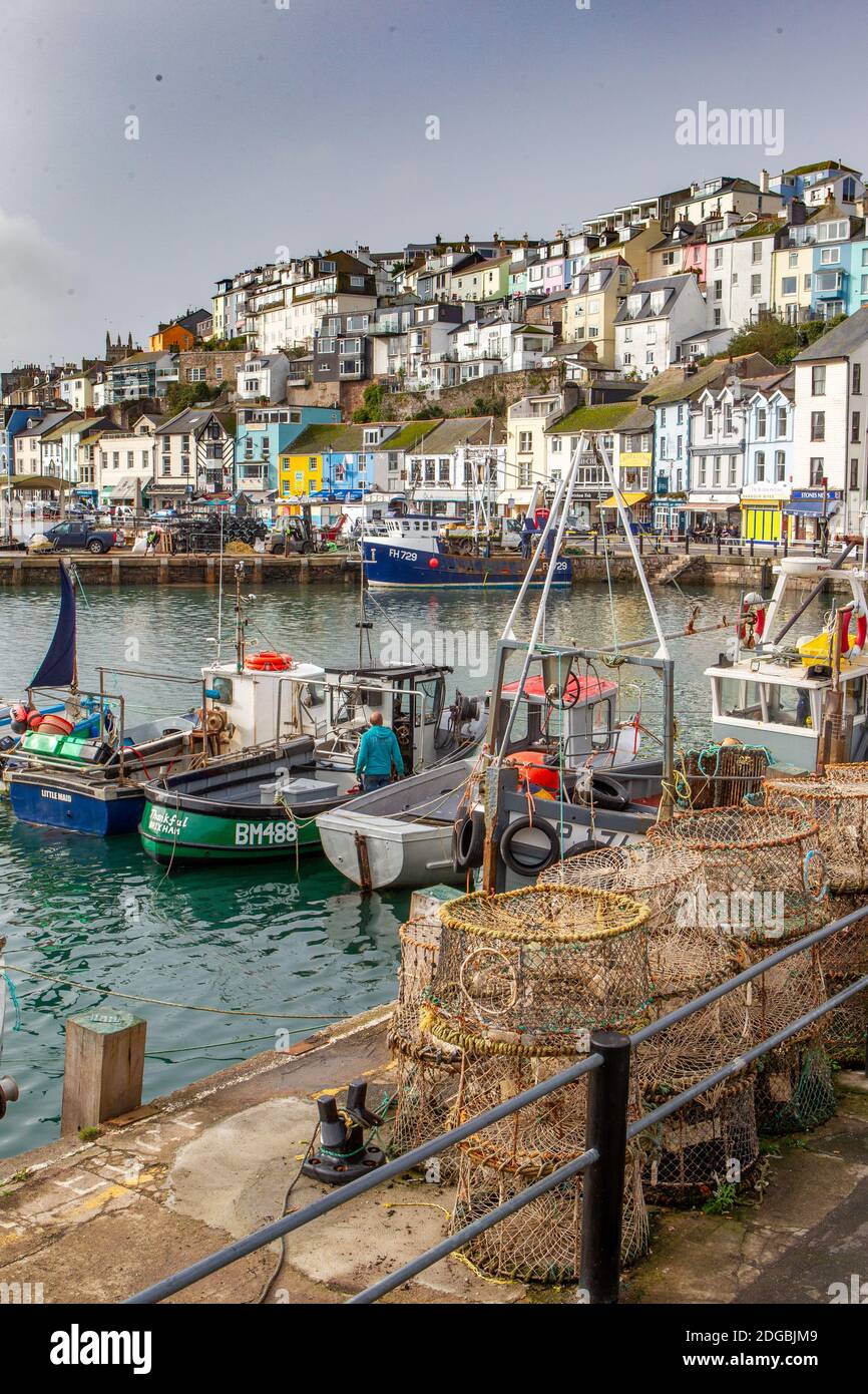 2020 Trawlers of the South Devon fleet moored up in Brixham harbour Stock Photo