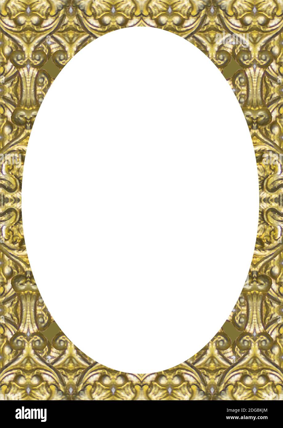 White Frame With Golden Decorated Rounded Borders Stock Photo