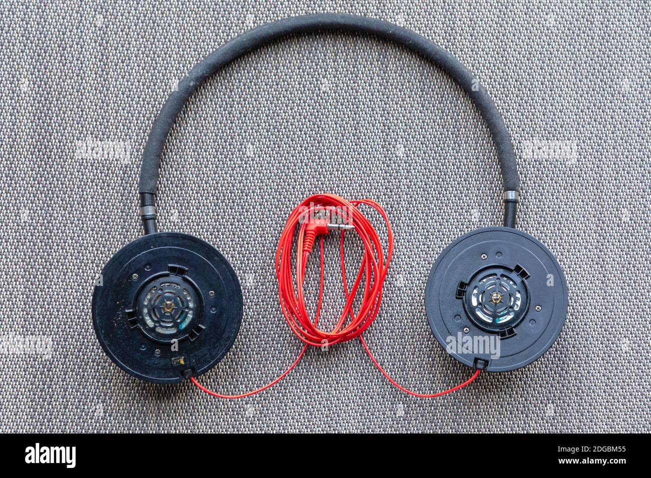 Old Used Headphones Without Earpieces Cushion Protection Stock Photo