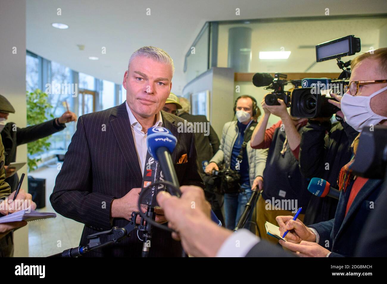 Magdeburg, Germany. 07th Dec, 2020. Holger Stahlknecht leaves the hall after the CDU faction meeting and gives a statement to waiting media representatives. Credit: Klaus-Dietmar Gabbert/dpa-Zentralbild/ZB/dpa/Alamy Live News Stock Photo