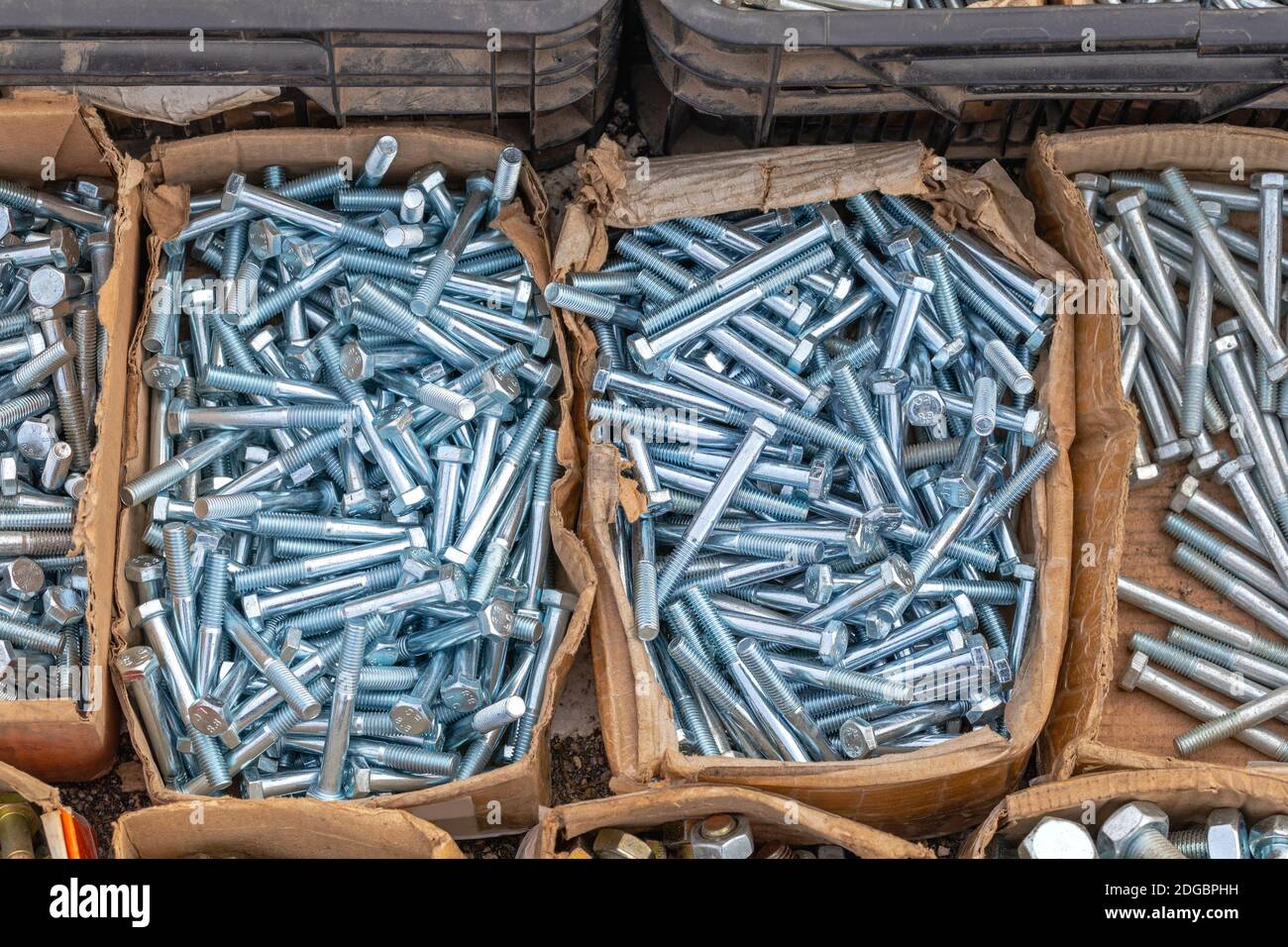 Boxes of New Nuts and Bolts Hardware Store Stock Photo Alamy