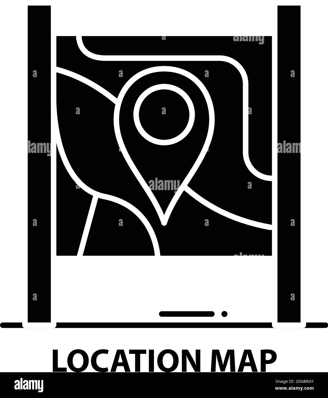 location map icon, black vector sign with editable strokes, concept