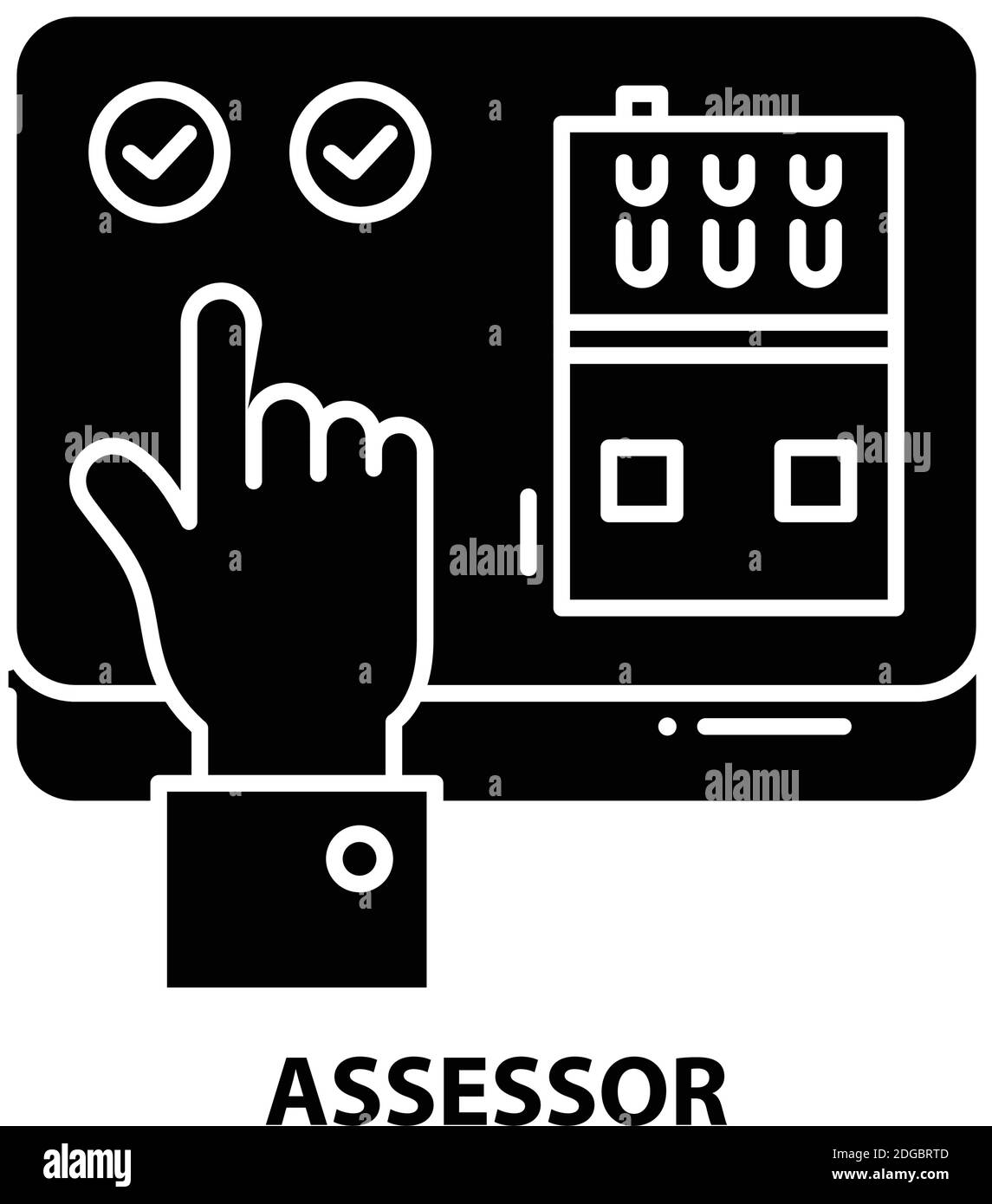 assessor icon, black vector sign with editable strokes, concept illustration Stock Vector