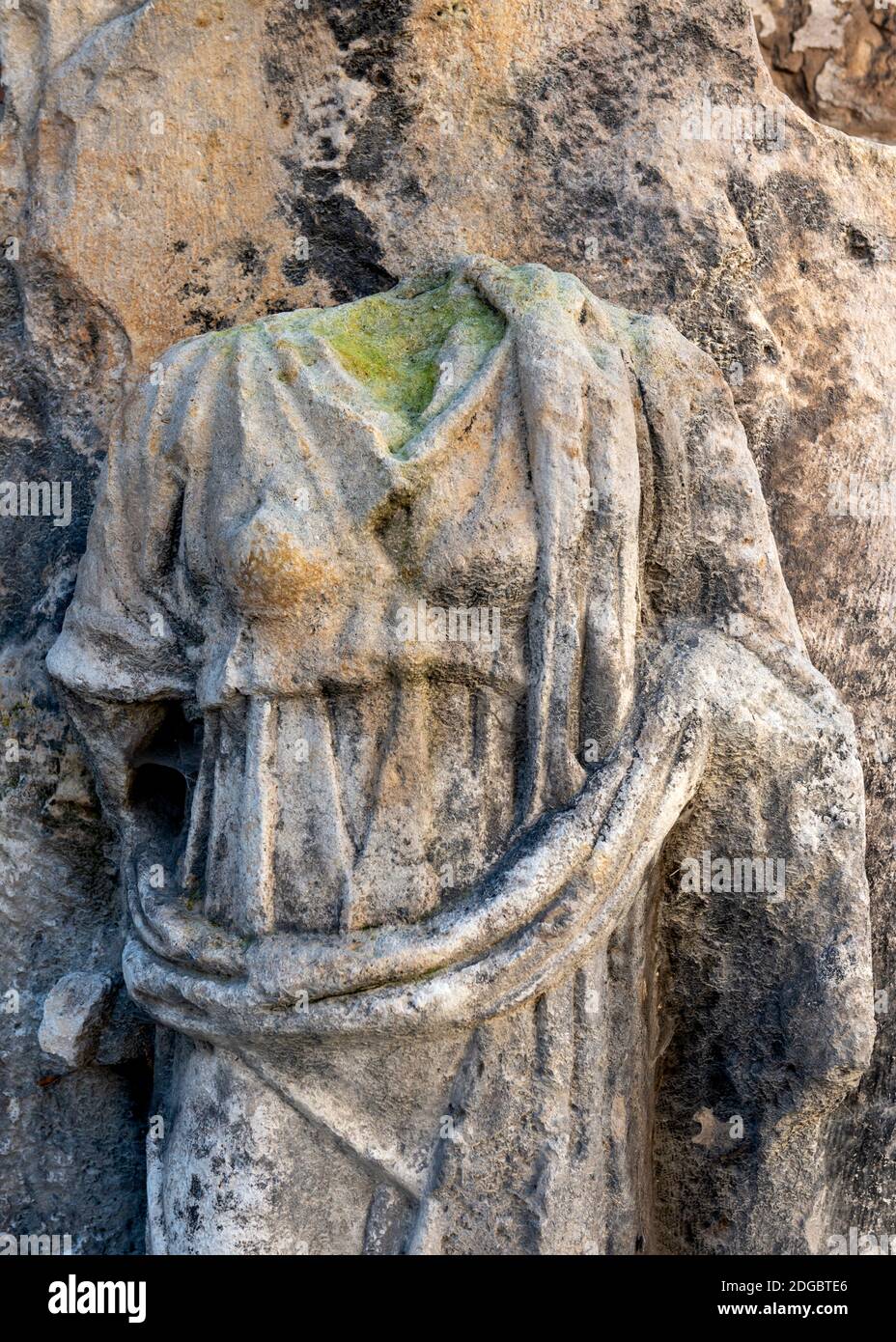 Headless woman statue as archeological detail from Roman culture 3rd Century AD at lapidarium in Sofia Bulgaria Stock Photo