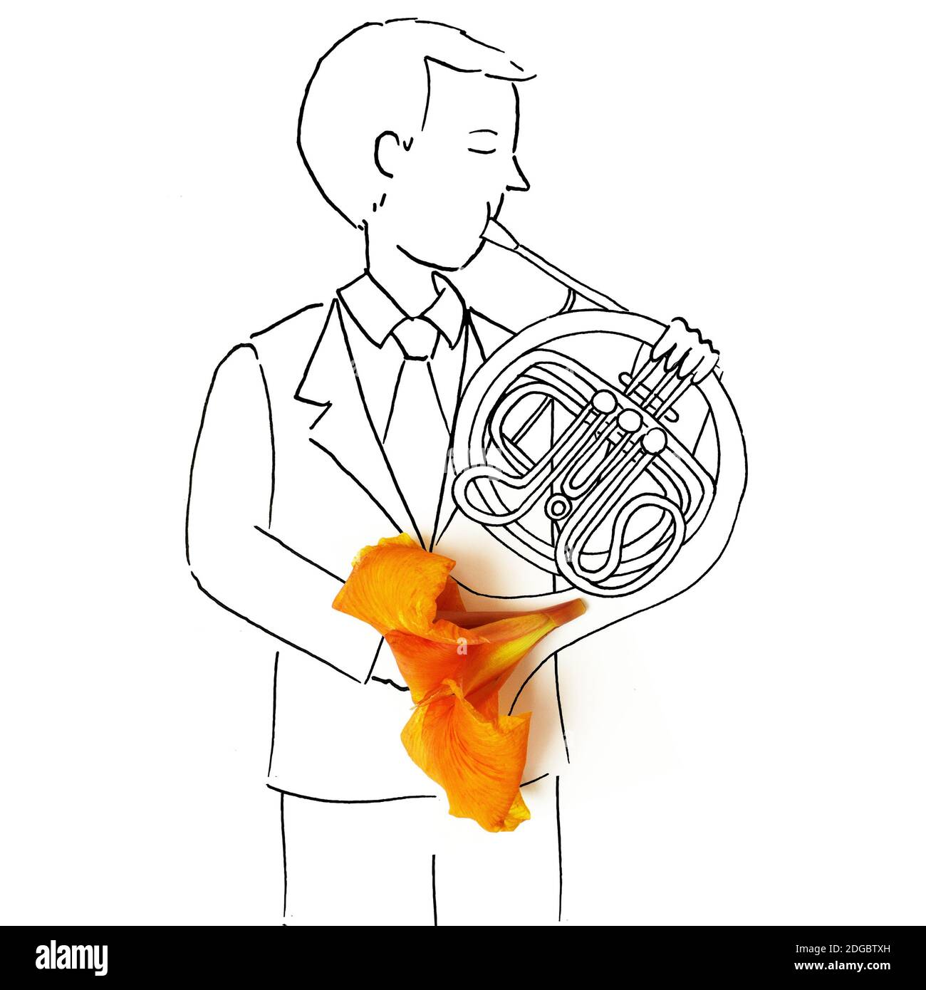 Conceptual man playing the French horn Stock Photo