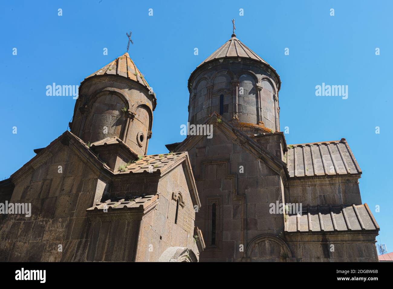 The outside view of the upper part of Surp Grigor & Katoghike churches inside the Kecharis medieval (11th century) monastic complex in Armenia Stock Photo