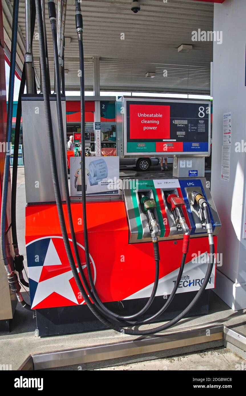 Petrol pump at Caltex Petrol Station, Pollen Street, Thames, Coromandel Peninsula, Waikato Region, North Island, New Zealand Stock Photo