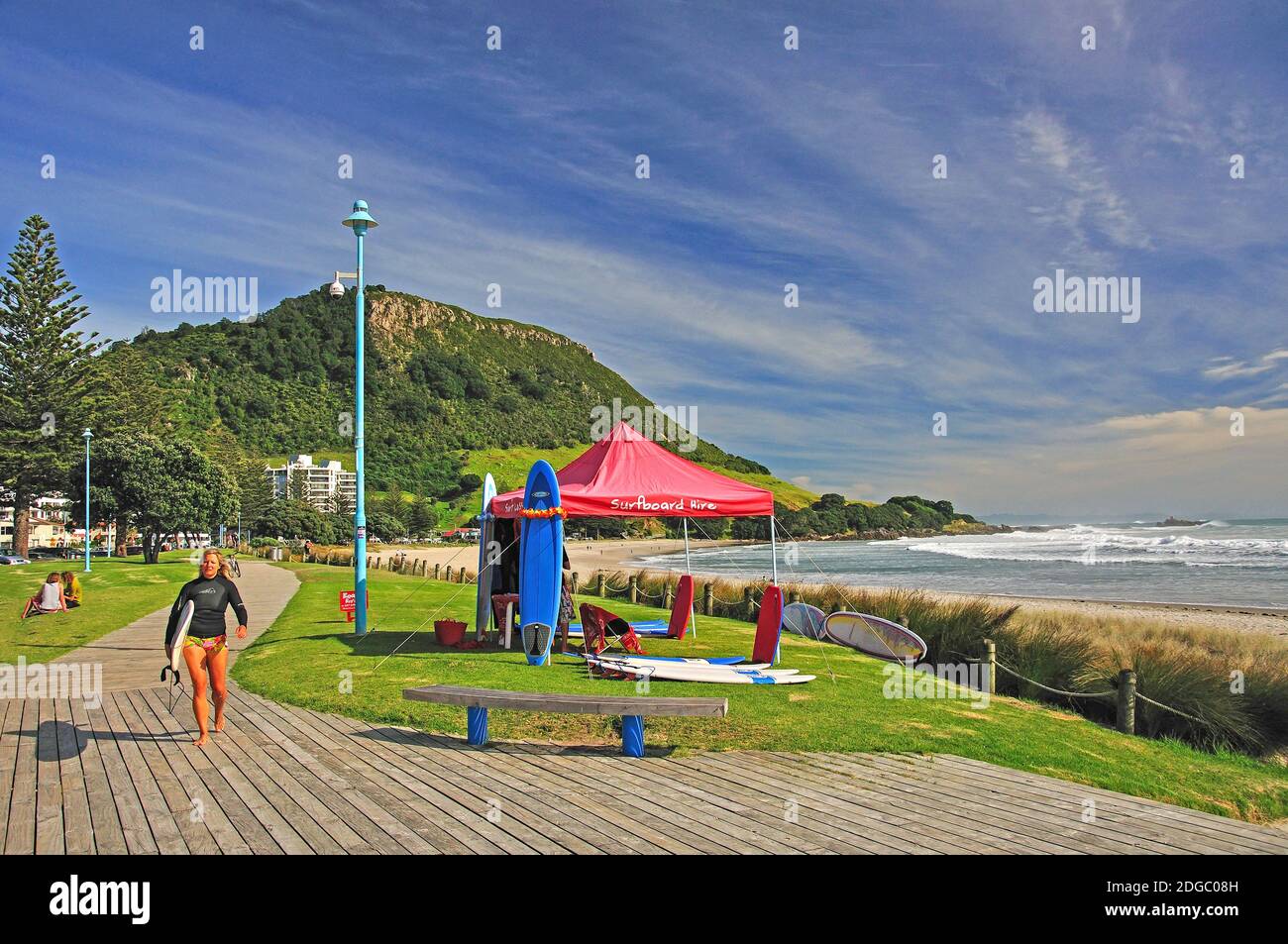 Beach promenade, Mount Maunganui, Tauranga, Bay of Plenty Region, North Island, New Zealand Stock Photo