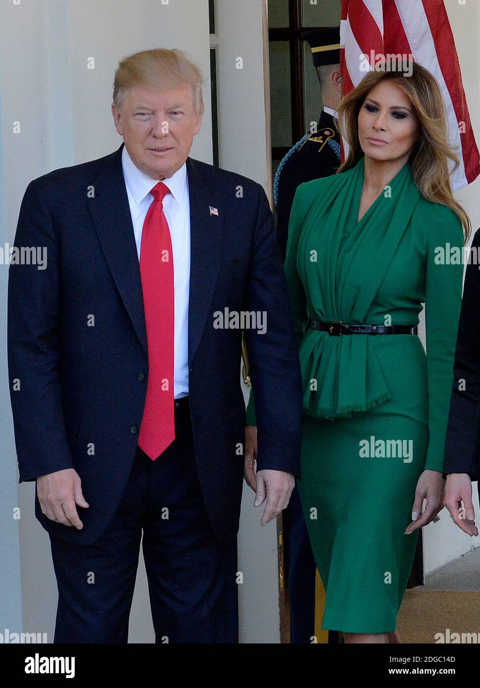 US President Donald Trump and the First Lady Melania Trump welcome King  Abdullah II and Queen Rania of Jordan at the West Wing of the White House  in Washington, DC, April 5,