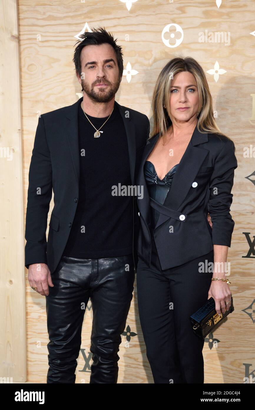 File photo - Justin Theroux and Jennifer Aniston attending the Louis Vuitton's Dinner for the Launch of Bags by Artist Jeff Koons at Musee du Louvre in Paris, France,on April 11, 2017. Hollywood couple Jennifer Aniston and Justin Theroux are separating after two years of marriage. The pair, who reportedly met on the set of comedy film Wanderlust, said the mutual decision was 'lovingly made' at the end of last year. Photo by Alban Wyters/ABACAPRESS.COM Stock Photo
