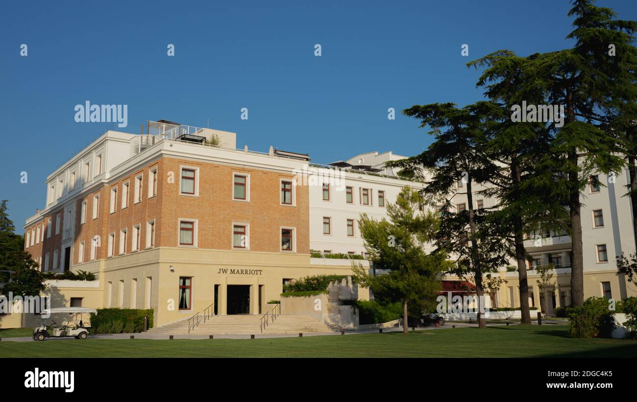 The main building and premises of the luxurious JW Marriott Venice Resort & Spa on the private island of Isola Delle Rose near Venice, Italy Stock Photo