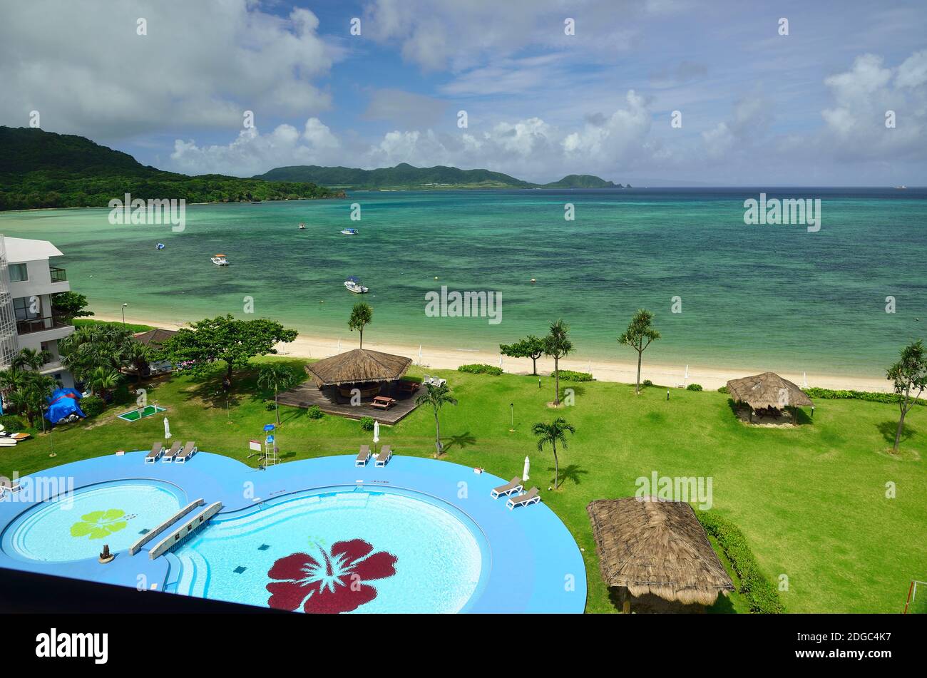 Ishigaki Seaside Hotel, Swimming Pool, In the Rain, Kabira, Ishigaki, Yahema Islands, Okinawa, Ryukyu Islands, Japan Stock Photo