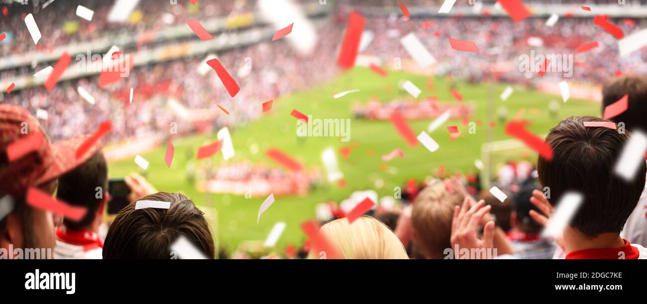 Fan Supporter Stadium Celebrating Stock Photo Alamy