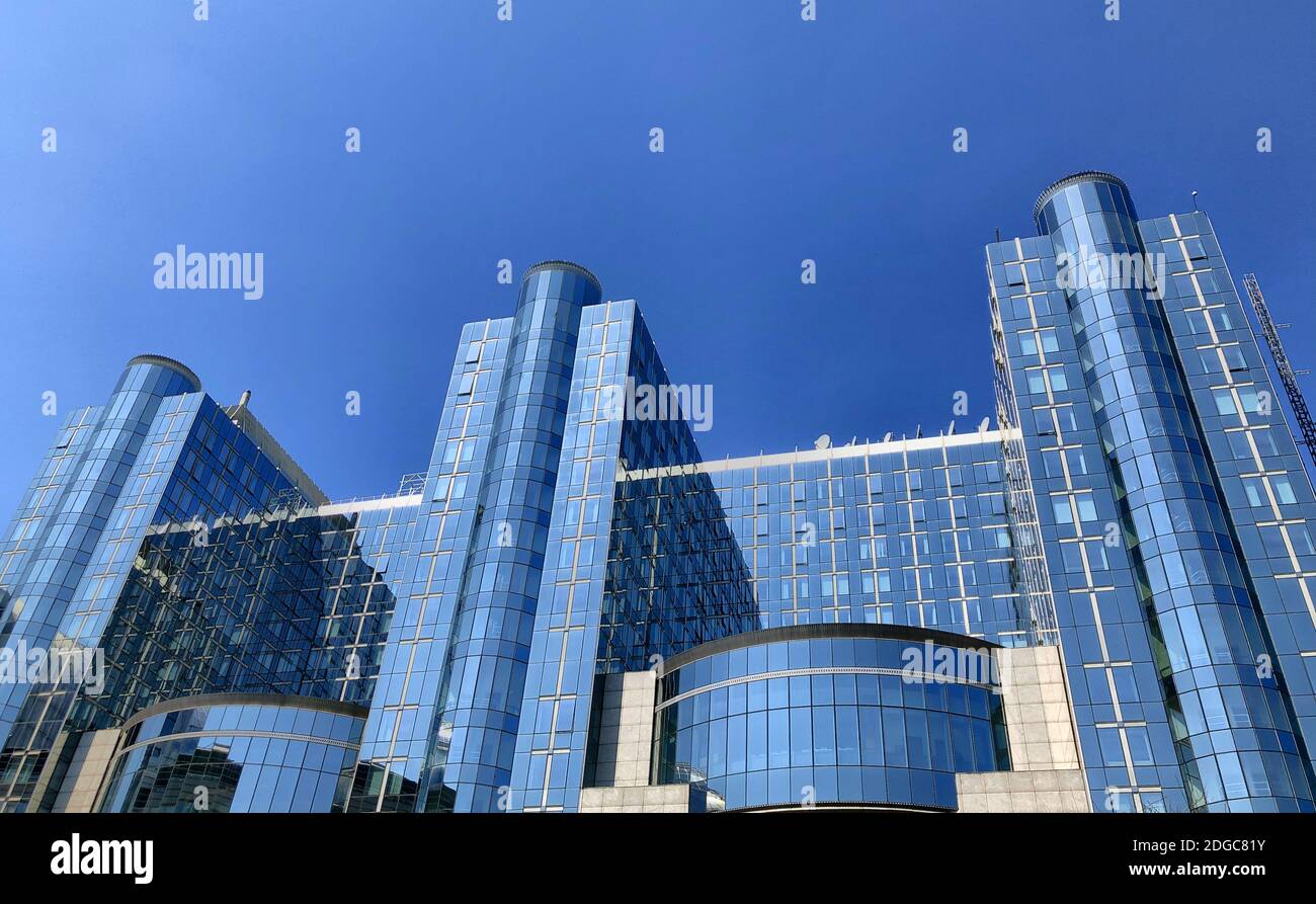 Brussels, Belgium, June, 2019, Modern building of European Parliament in the European quarter in Brussels, Belgium. Stock Photo