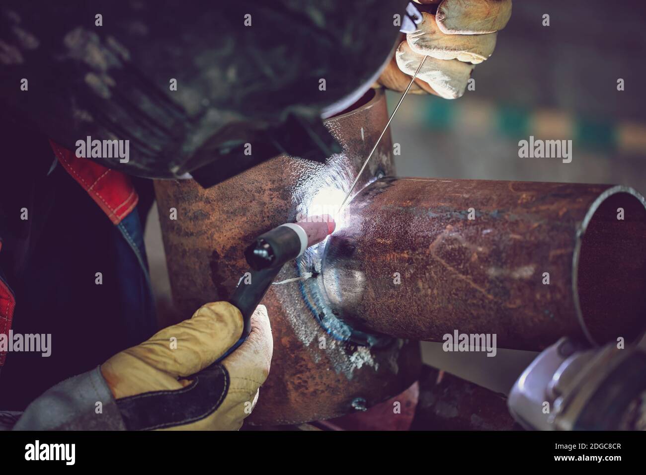 Argon arc welding control sample of carbon steel pipes Stock Photo Alamy