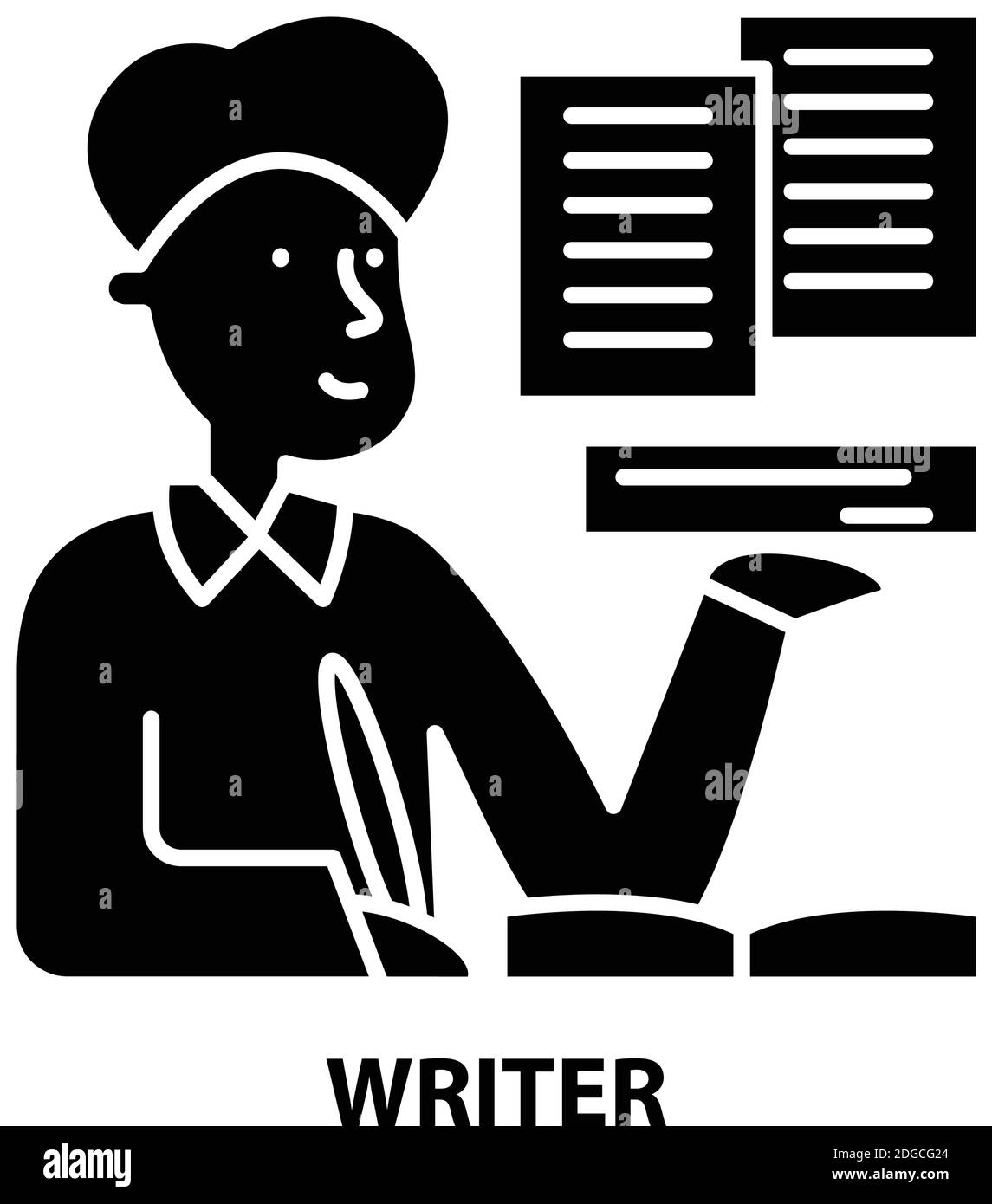 writer icon, black vector sign with editable strokes, concept illustration Stock Vector