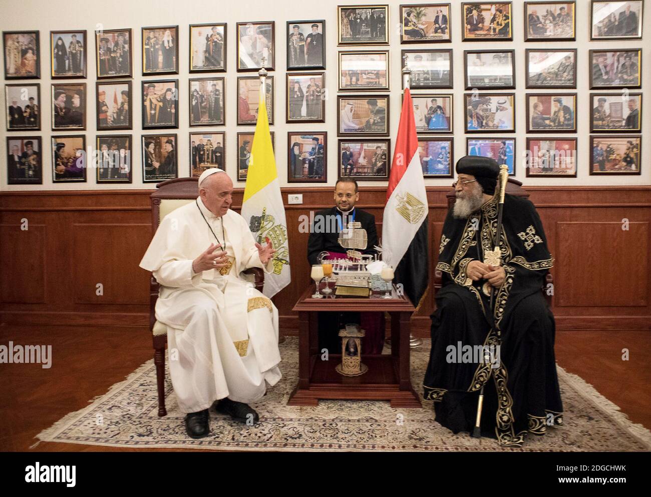 Pope Francis meets Pope Tawadros II, spiritual leader of Egypt's