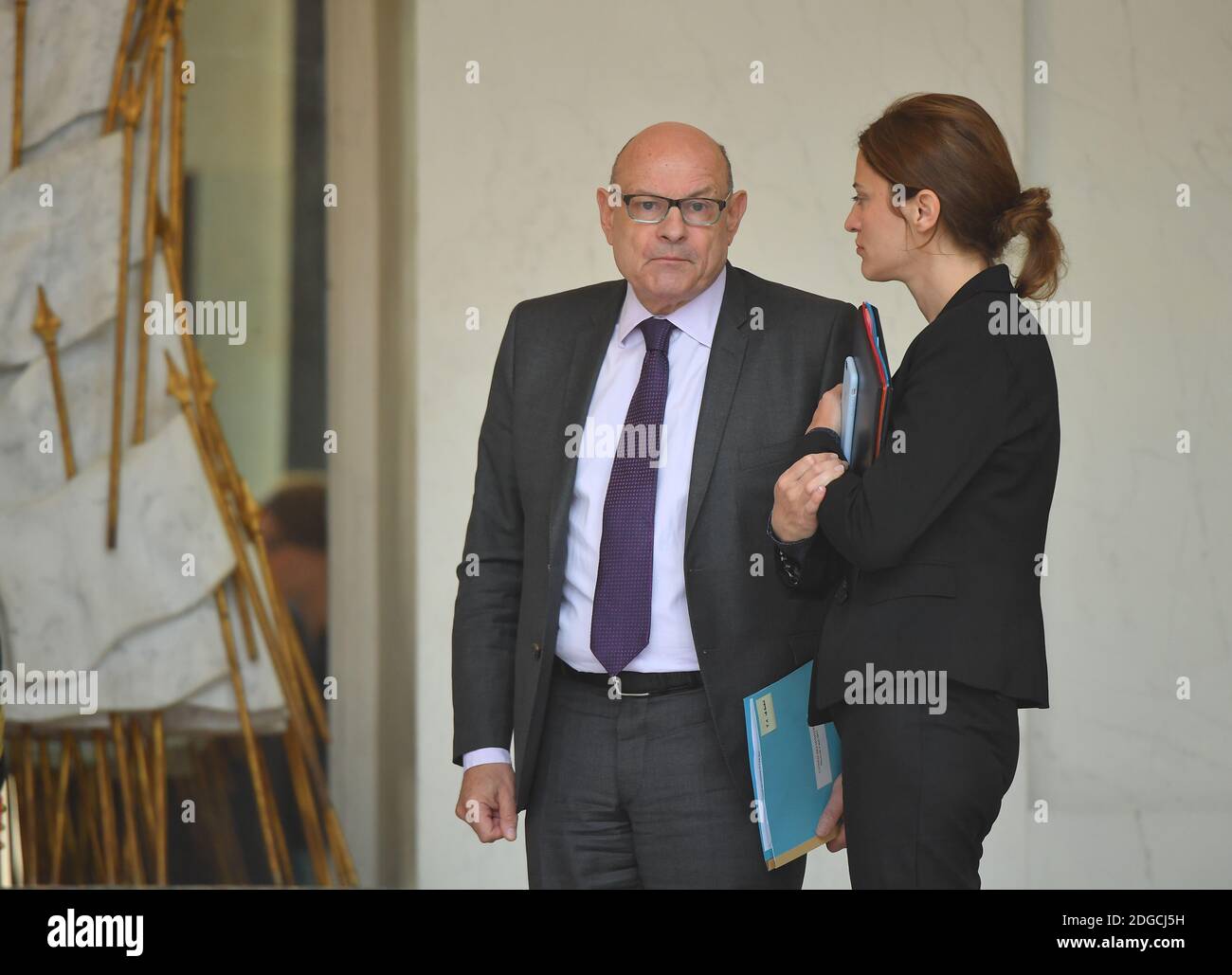 Secretary of State for Development and Francophony Jean-Marie Le Guen and Secretary of State for Victim Assistance Juliette Meadel leaving the Elysee Palace following the weekly cabinet meeting, in Paris, France on May 3, 2017. Photo by Christian Liewig/ABACAPRESS.COM Stock Photo