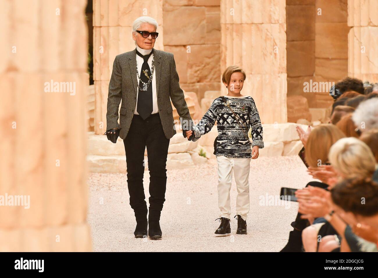 Designer Karl Lagerfeld and nephew Hudson Kroenig walk the runway during  Chanel Cruise 2017/2018 Collection at Grand Palais on May 3, 2017 in Paris,  France. Photo by Laurent Zabulon/ABACAPRESS.COM Stock Photo - Alamy