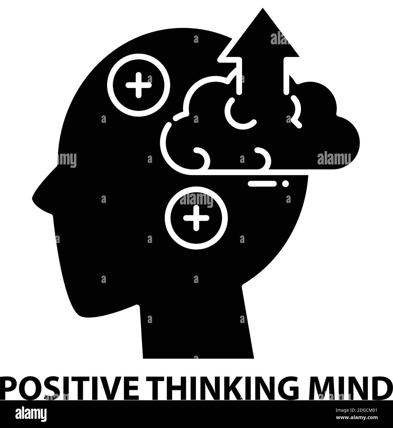 positive thinking mind symbol icon, black vector sign with editable strokes, concept illustration Stock Vector