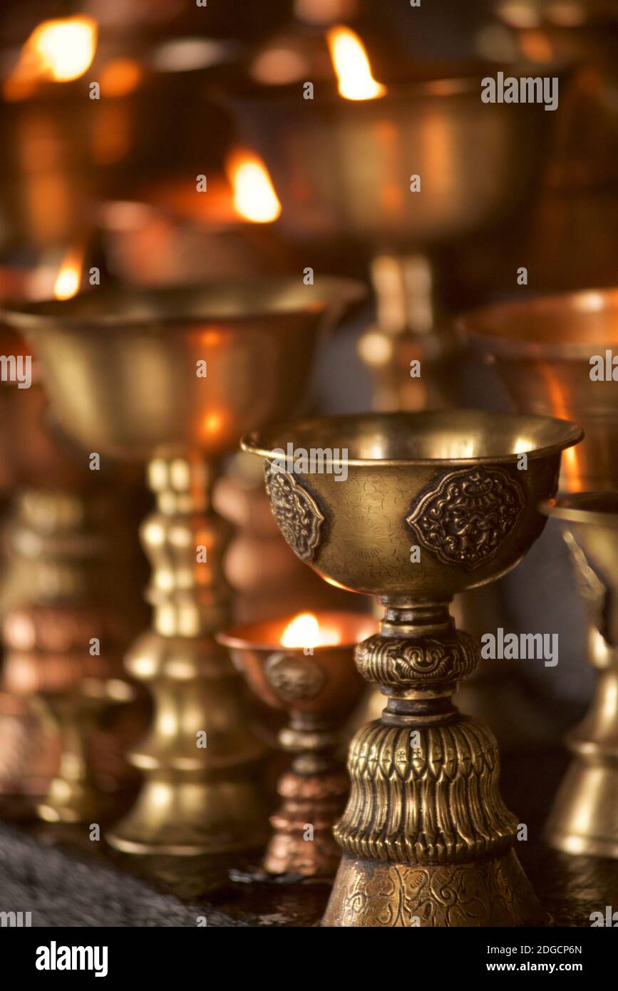 Ritual votive candles, Royal Shey Palace, Shey, Ladakh, Jammu and Kashmir, India Stock Photo Alamy