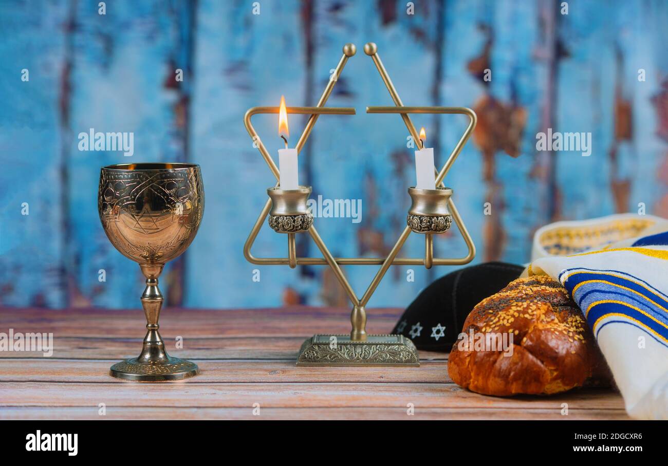 Shabbat Shalom - Traditional Jewish ritual challah bread, Stock Photo