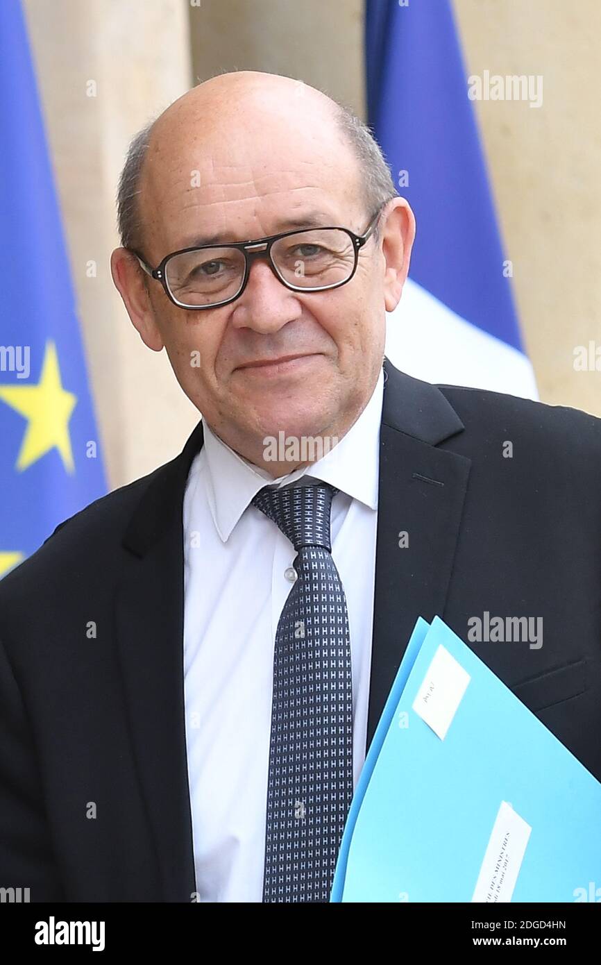 Minister for Europe and Foreign Affairs Jean-Yves Le Drian at the Elysee  presidential Palace in Paris, on May 18, 2017 for the first Council  Minister of New Government. French President Emmanuel Macron