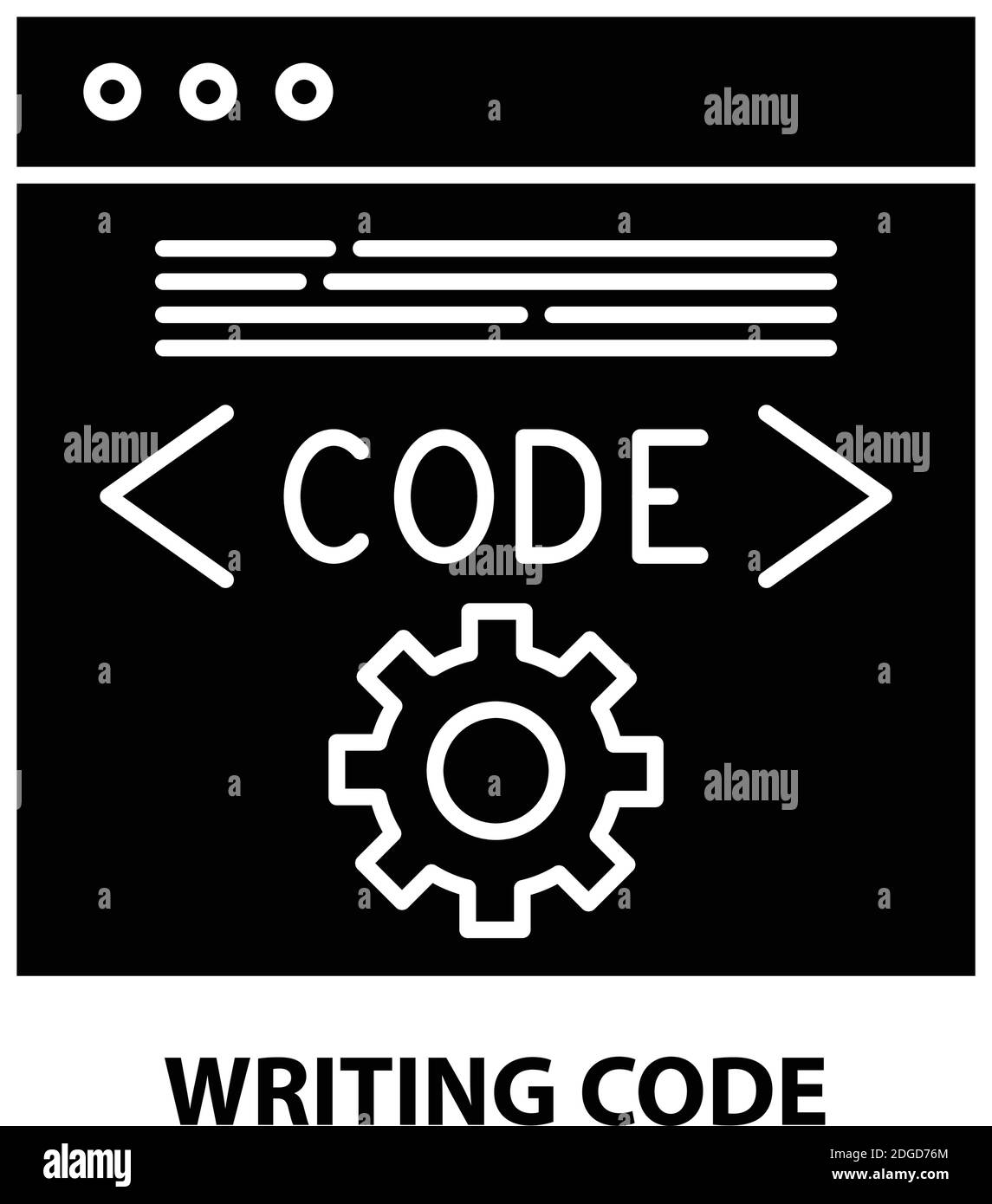 writing code icon, black vector sign with editable strokes, concept ...