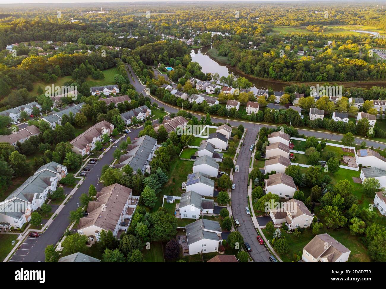 Sunrise over apartment buildings in the suburbs, the view Stock Photo