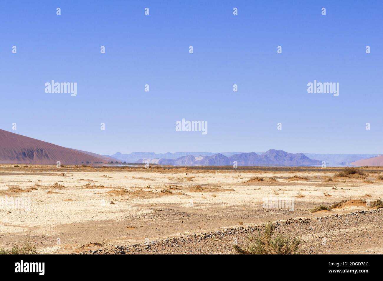 Landscape in the Namib desert, the water on the horizon is a mirage Namibia, Africa. Stock Photo