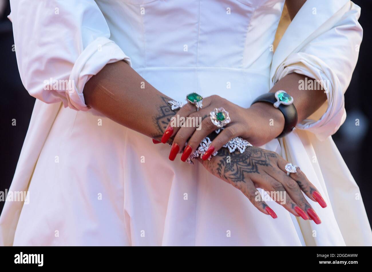 Rihanna (detail hand and jewelry) arrives for 'Okja' screening on 3rd day  of 70th Cannes Film Festival at Palais des Festivals in Cannes, France on  May 19, 2017. Photo by Ammar Abd