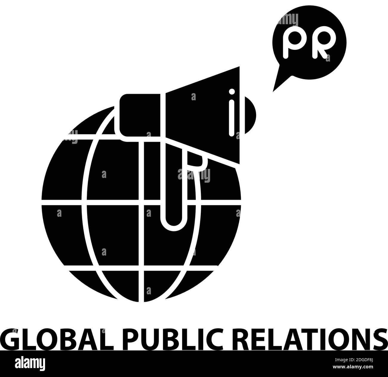 global public relations icon, black vector sign with editable strokes, concept illustration Stock Vector