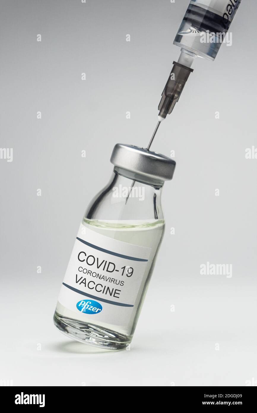 Izmir, Turkey - November 18 2020: Coronavirus vaccine concept and background. New vaccine pfizer and biontech isolated on white  background. Covid-19, Stock Photo