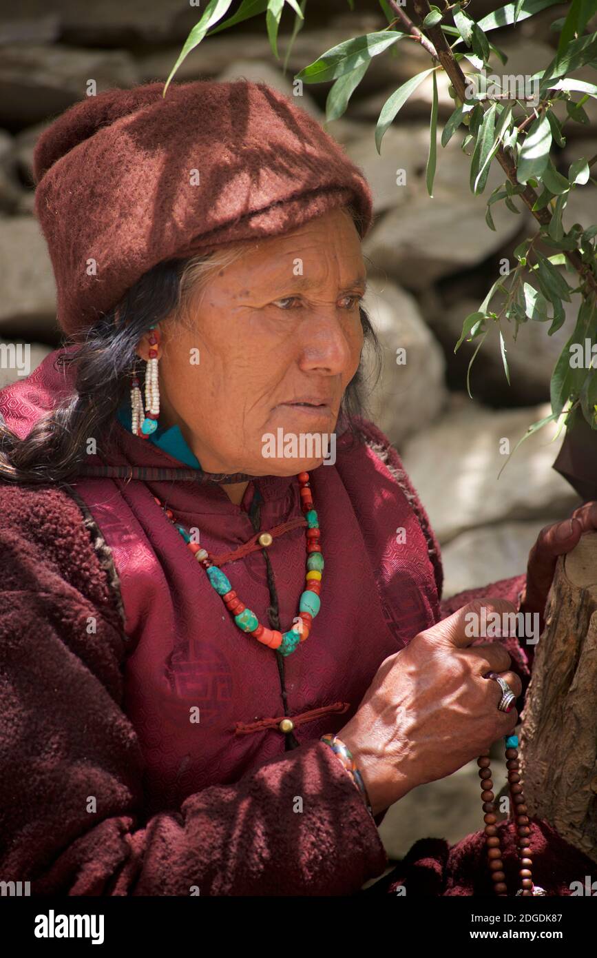 Local villager in traditional Ladakhi attire. Karsha Gustor festival,  Karsha monastery, near Padum, Zanskar Valley, Ladakh, Jammu and Kashmir,  northern India Stock Photo - Alamy