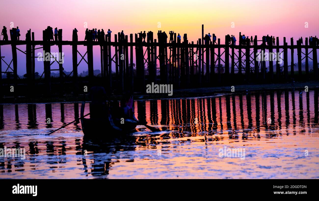 U Bein bridge at Taungmyo Lake near Amarapura in Myanmar Stock Photo ...
