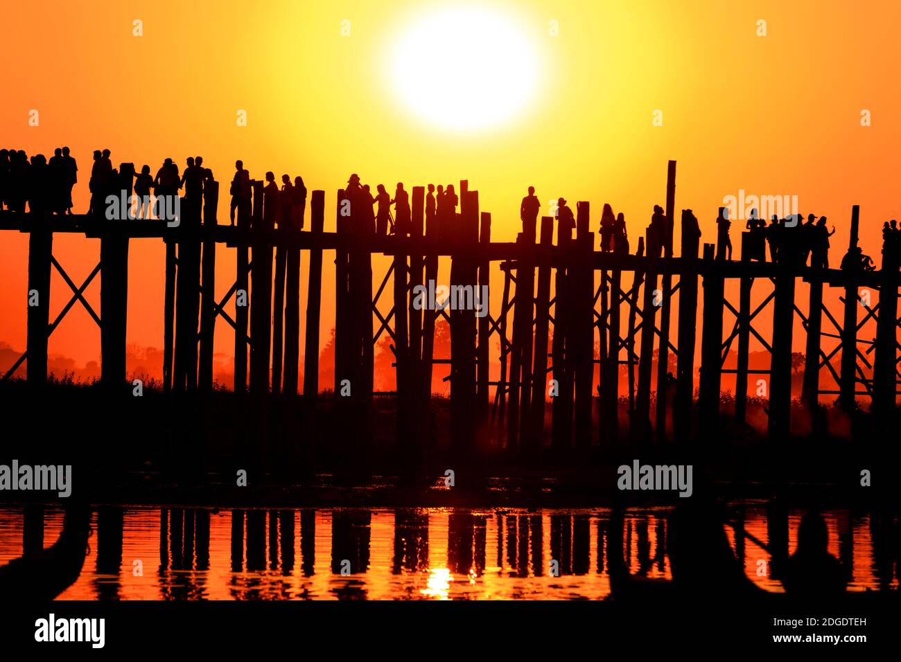 U Bein bridge at Taungmyo Lake near Amarapura in Myanmar Stock Photo ...