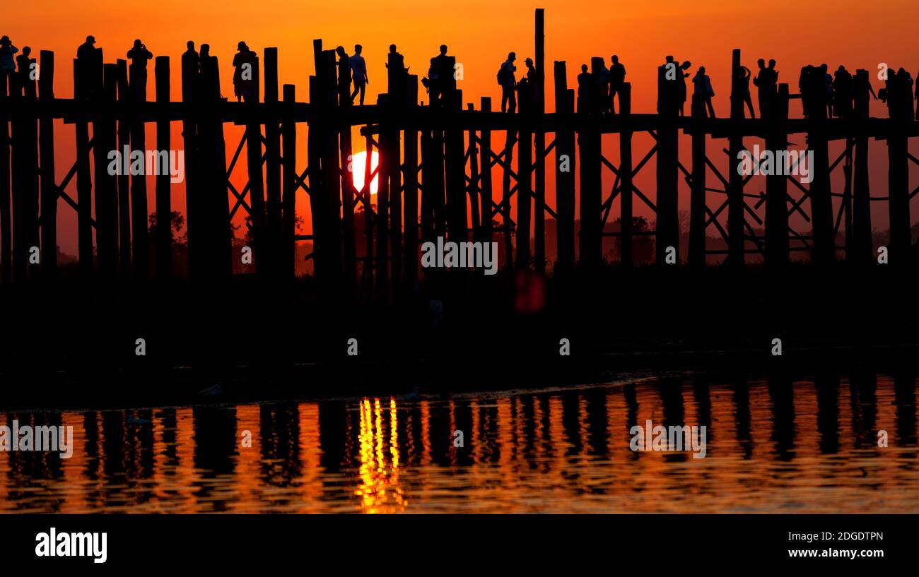 U Bein bridge at Taungmyo Lake near Amarapura in Myanmar Stock Photo ...