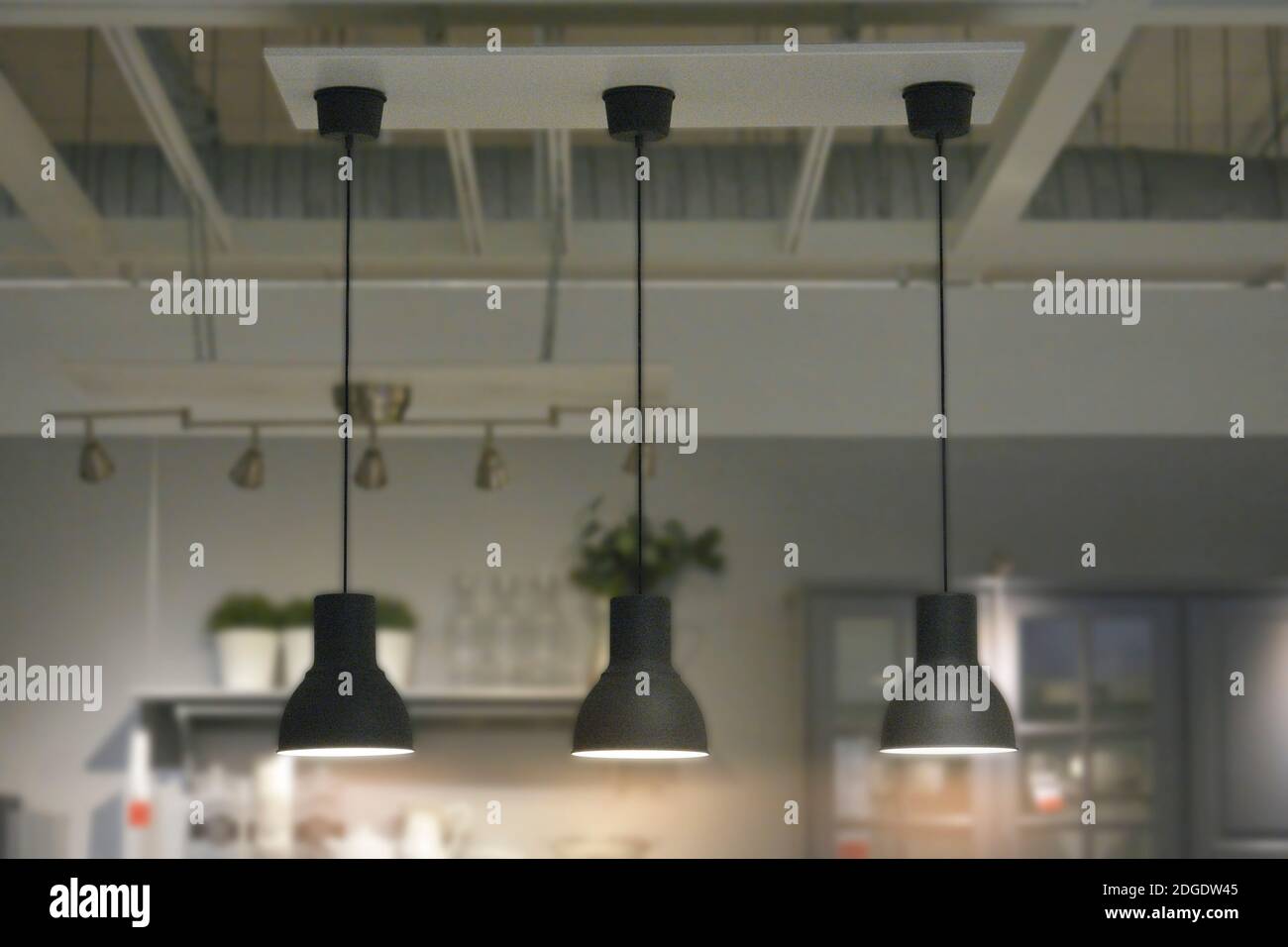 Decorated Hanging Lamps Made Off Stainless Steel In Different Sizes. Stock Photo