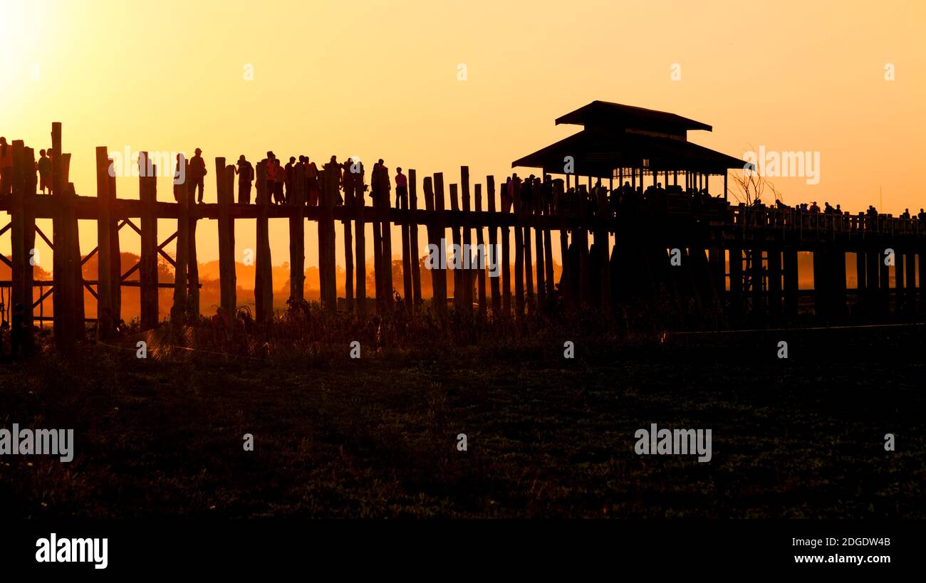 U Bein bridge at Taungmyo Lake near Amarapura in Myanmar Stock Photo ...