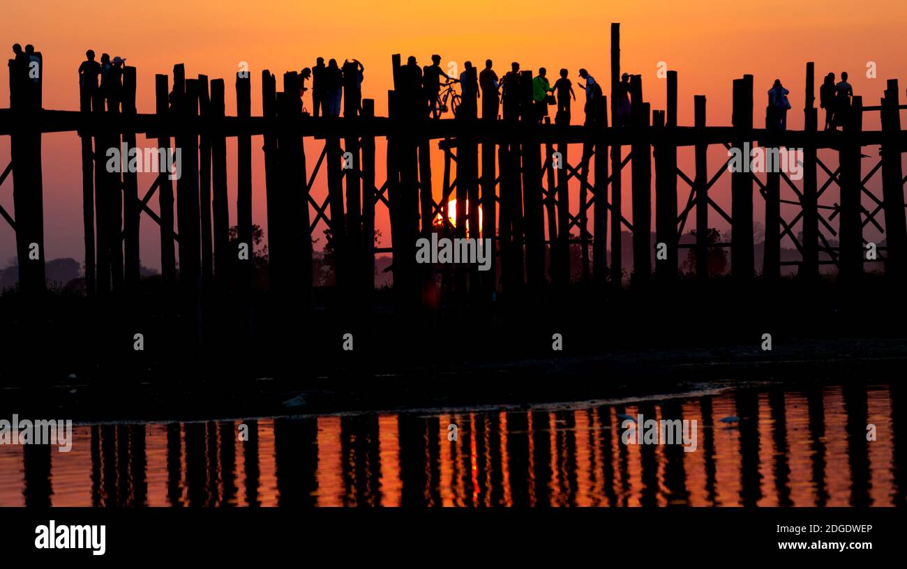 U Bein bridge at Taungmyo Lake near Amarapura in Myanmar Stock Photo ...