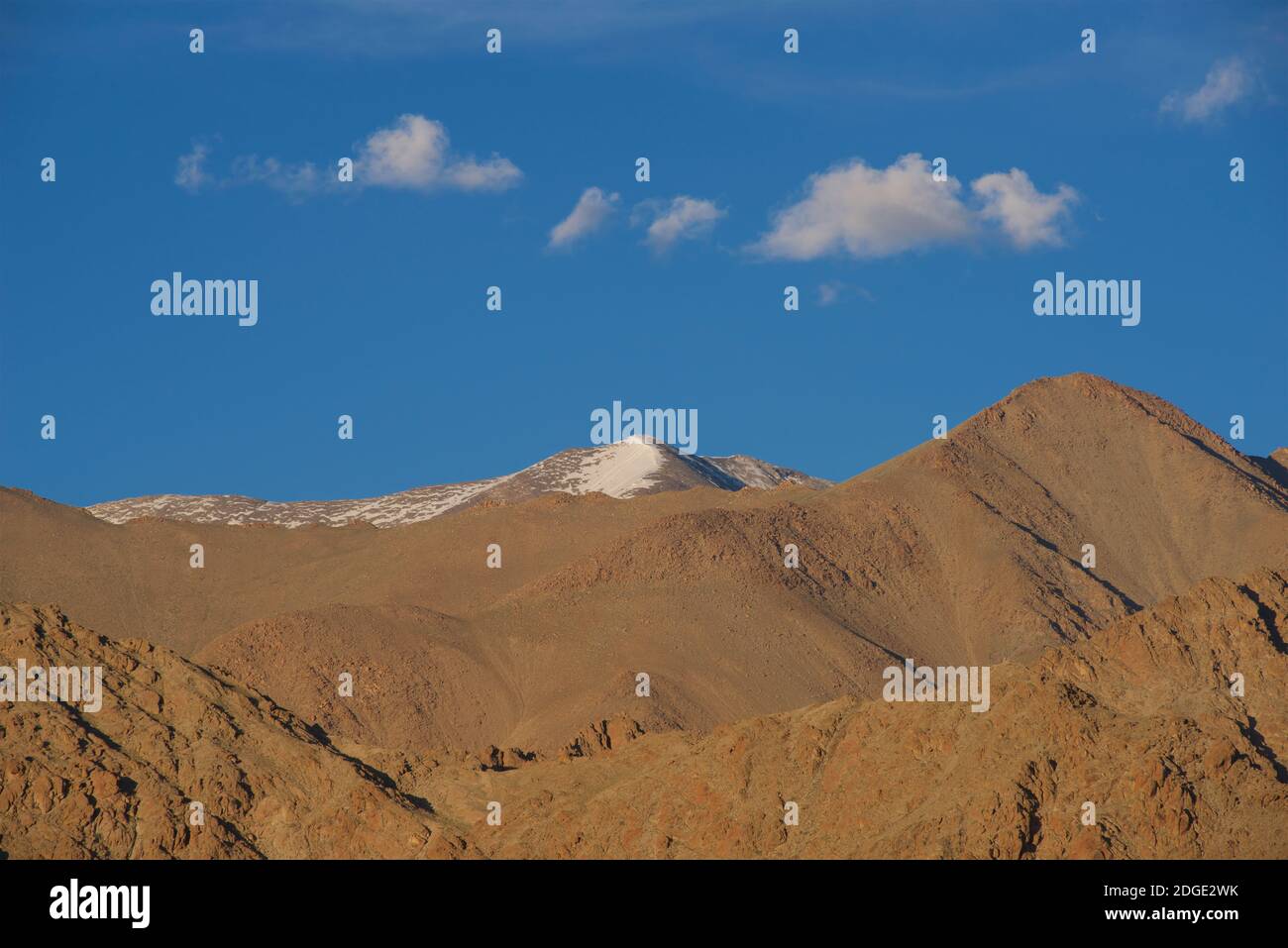 Late afternoon view of the landscape surrounding the Shanti Stupa at Chanspa, Leh district, Ladakh, Jammu and Kashmir, India in July Stock Photo