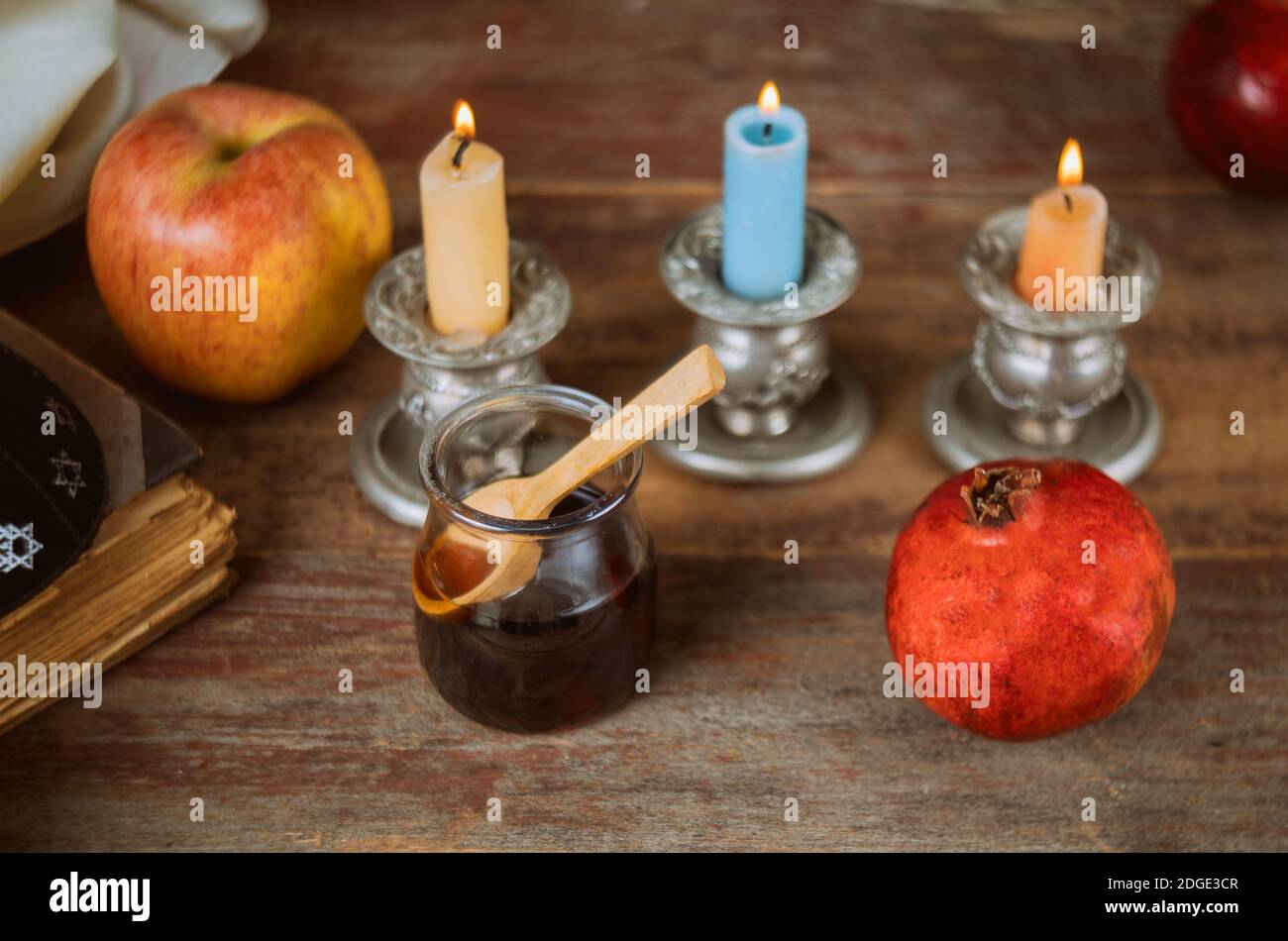 Apple and honey, kosher traditional food of jewish New Year Rosh