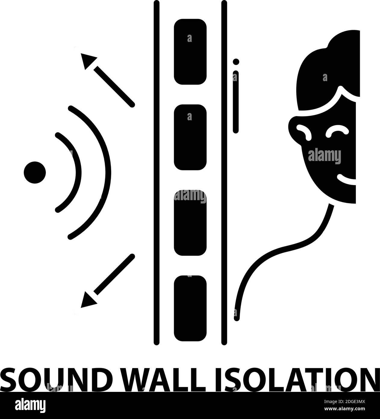 sound wall isolation icon, black vector sign with editable strokes, concept illustration Stock Vector