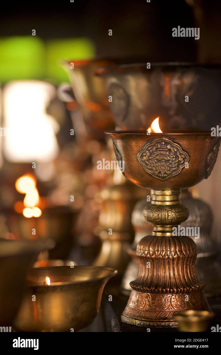 Ritual votive candles, Royal Shey Palace, Shey, Ladakh, Jammu and Kashmir, India Stock Photo Alamy
