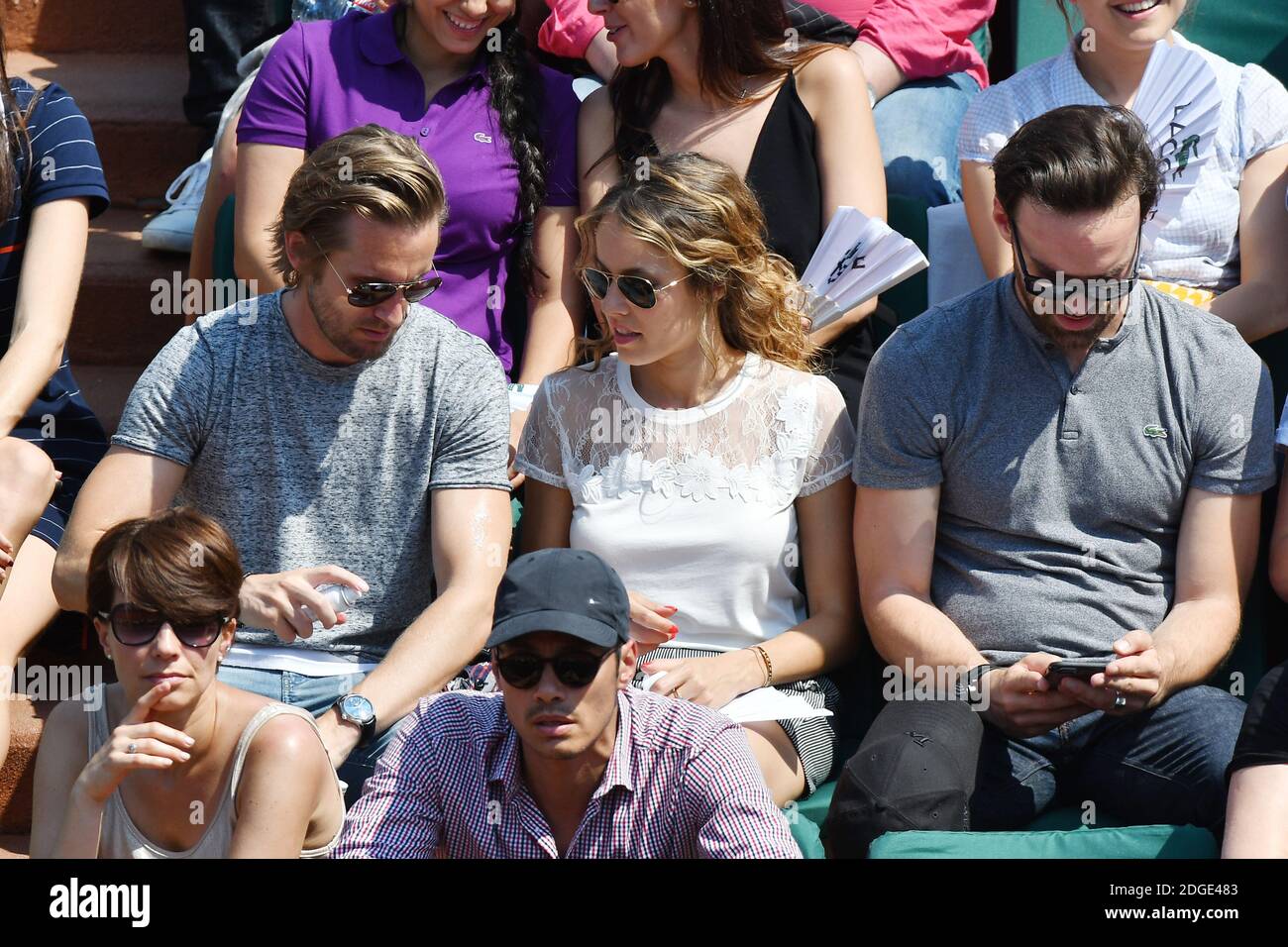 Elodie Fontan, Philippe Lacheau attending the French Tennis Open at